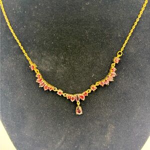 Garnet and 14 karat gold over sterling silver necklace and earring set